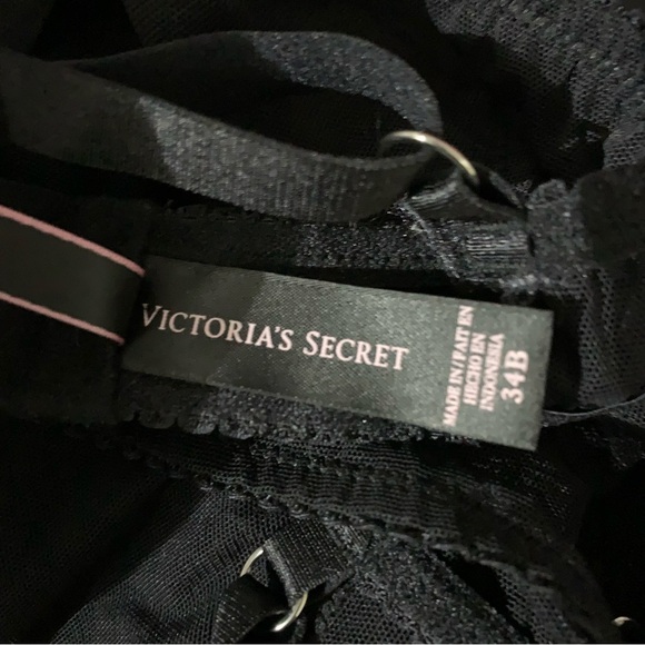 Victoria Secret Black Sheer Babydoll Lingerie Rhinestone Bow Detail 34B - Picture 6 of 6